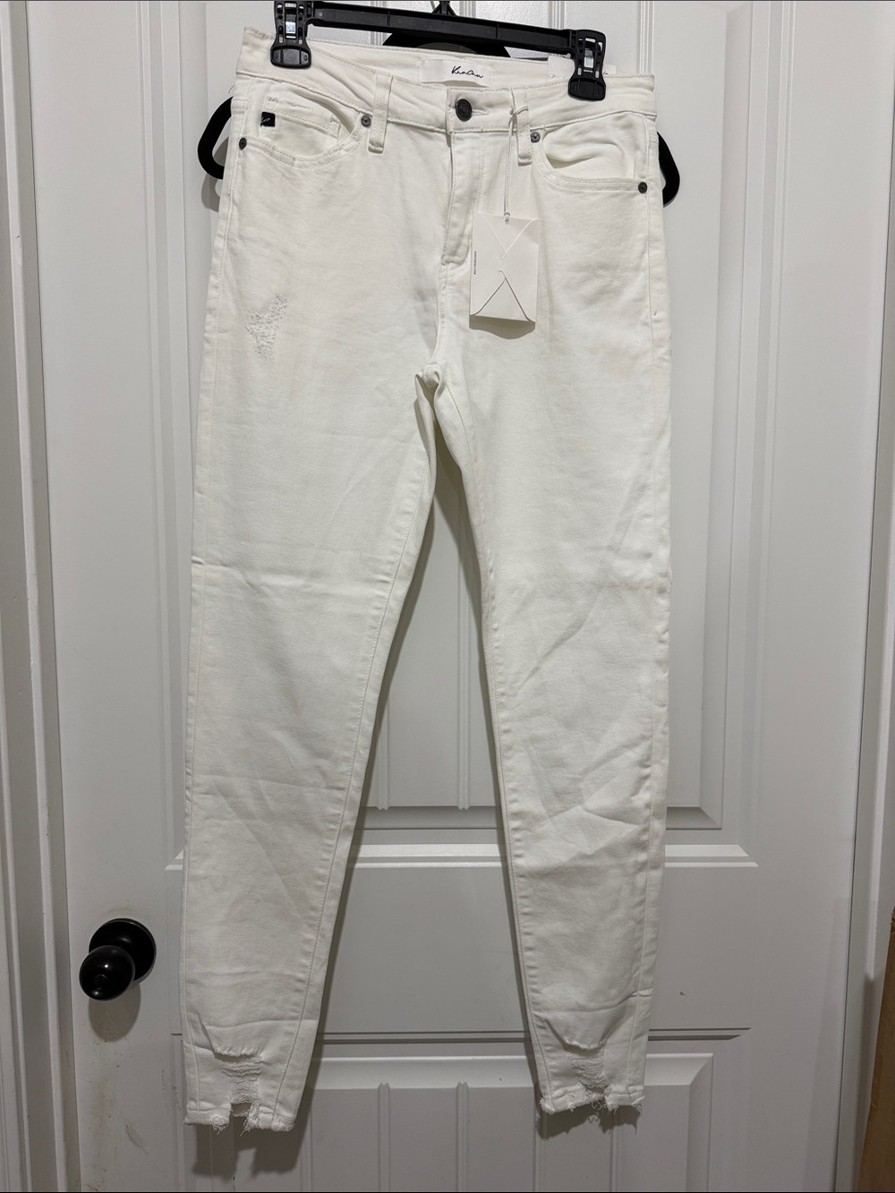 KanCan Women's Skinny Jeans in White - Raw Hem & Light Distress